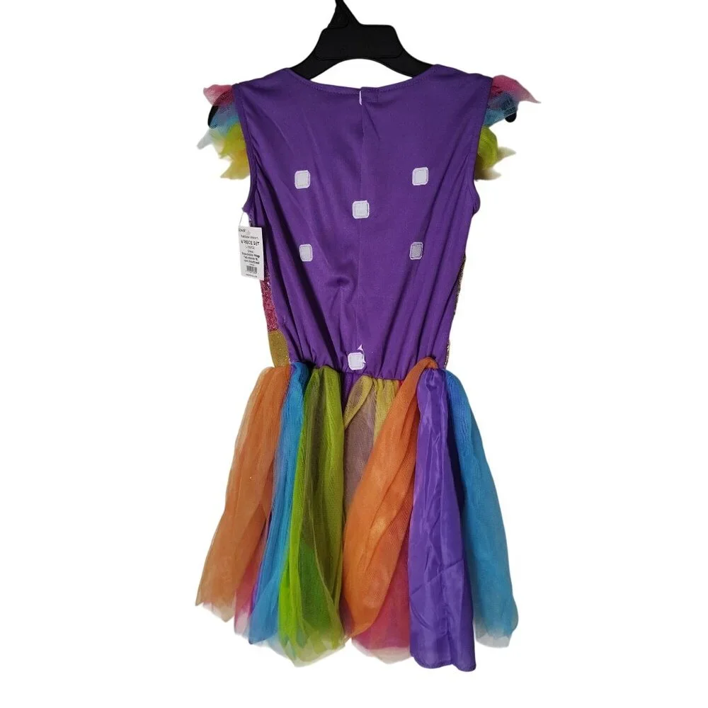 Girls L 10/12 Rainbow Unicorn Dress With Wings Halloween Costume